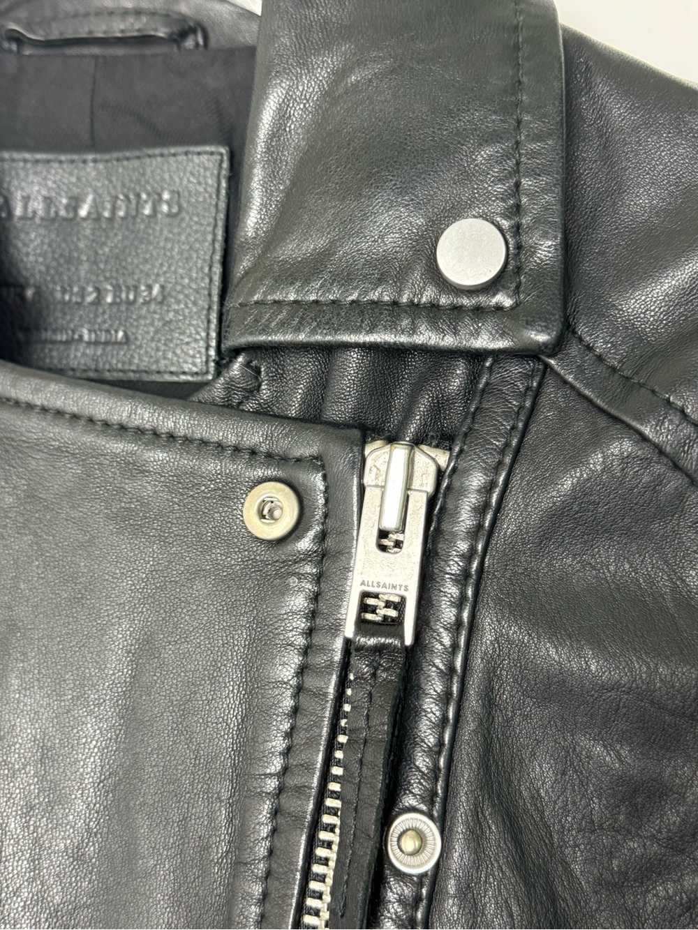 All Saints Whitmer leather biker jacket trench coat with NO belt. Sz 2 - Picture 7 of 13